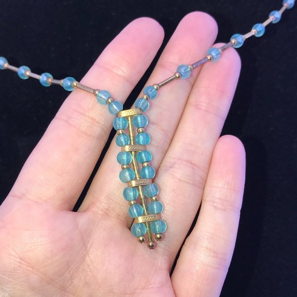 15 1/2" Blue Aquamarine and Gold Handmade Necklace - Picture 11 of 16